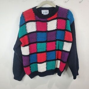 J.J.Fargo color block vintage hand knitted 80s sweater size medium